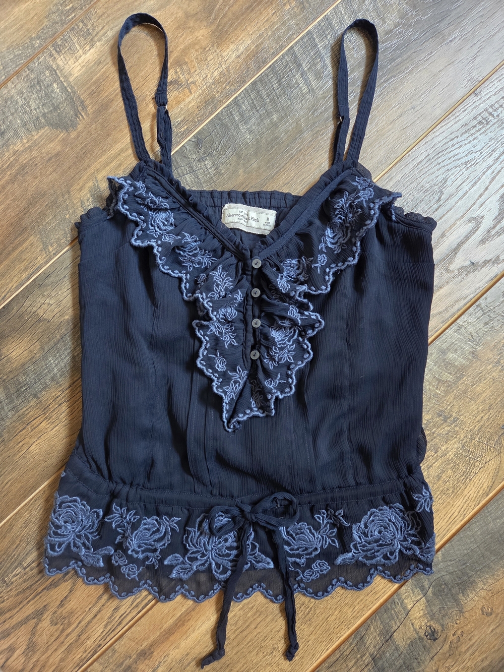 Abercrombie & Fitch Navy Embroidered Spaghetti Strap Camisole